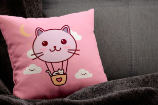 Cat Balloon Kawaii Vector T-shirt Design: A Versatile and Editable Graphic Option