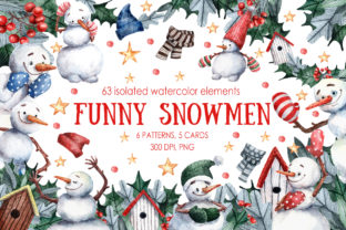 Funny Snowmen Watercolor Clip Art